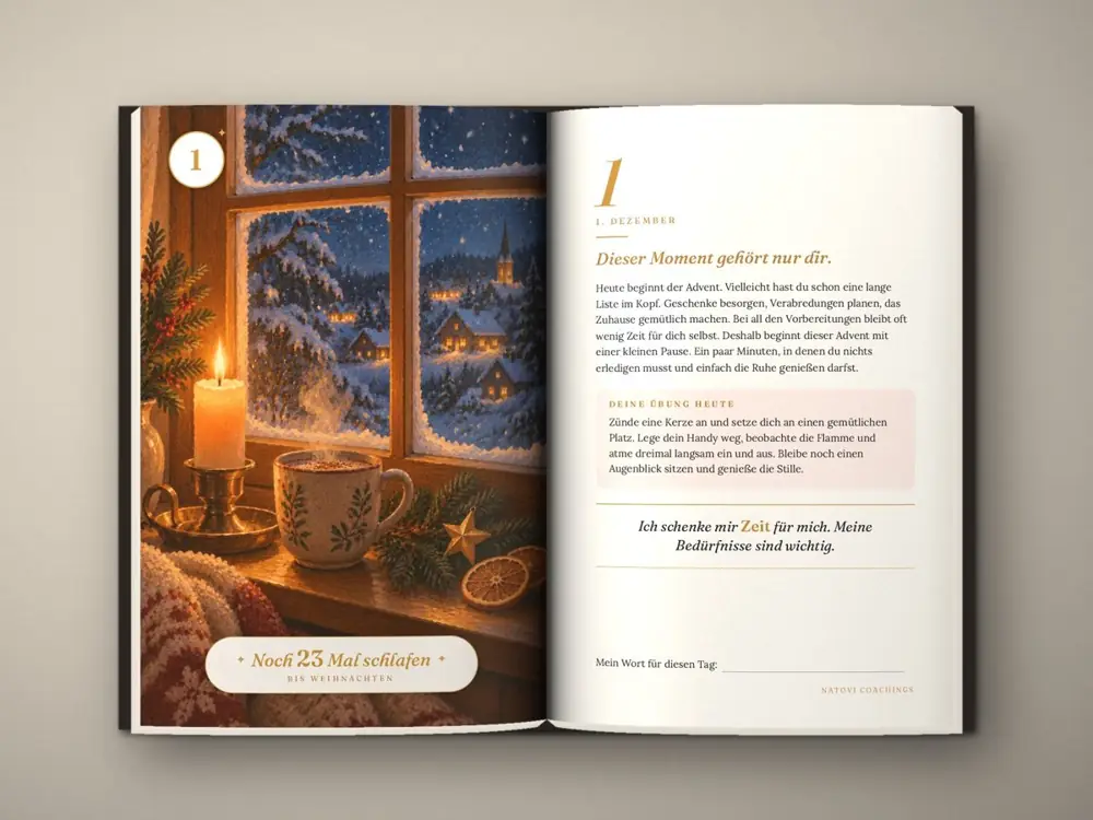 Illustrated advent calendar book spread