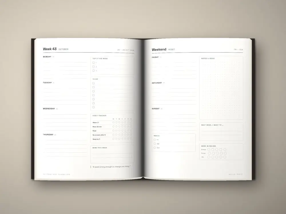 Weekly planner spread with habit tracker